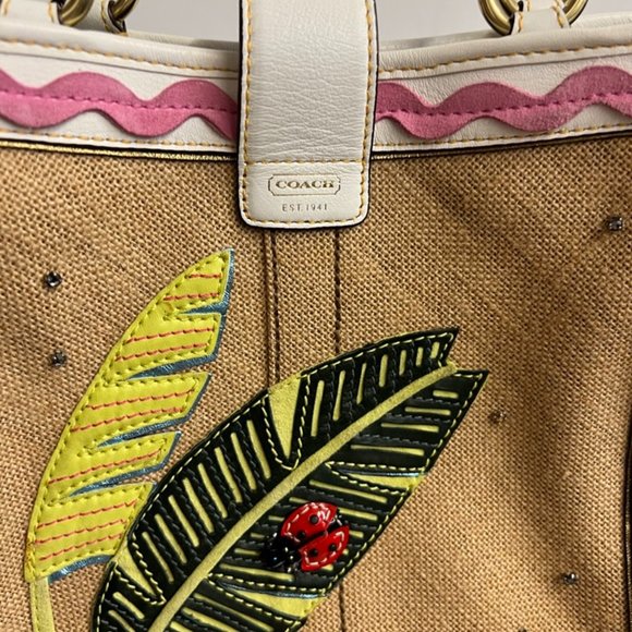 Coach Vintage Ladybug Applique Boxy Straw Tote Limited  Authentic Coach Limited Edition Ladybug Straw Bag